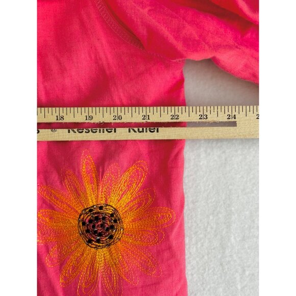 Kelly Scott L Linen Blend Pink Button Front Shirt Embroidered Sunflowers Jacket - Picture 7 of 7